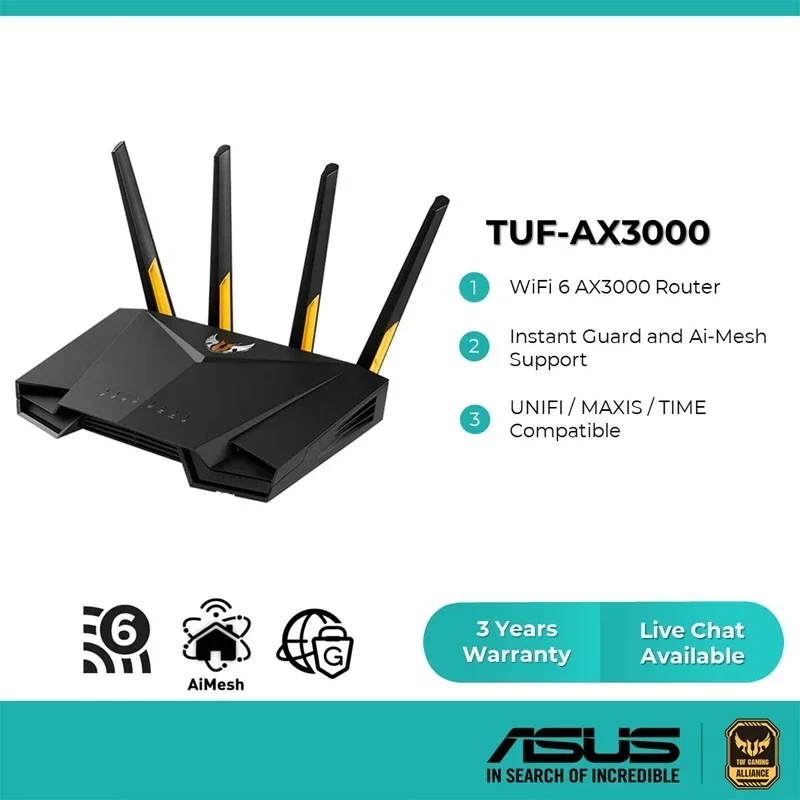 

ASUS TUF-AX3000 TUF Gaming AX3000 Dual Band WiFi 6 Gaming Router Mesh WiFi AiMesh MU-MIMO with dedicated Gaming Port, AiMesh Wif