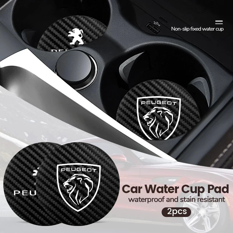 Car Interior Anti Slip Pad Car Accessories Carbon fibre Coaster Non Slip Water Cup Pad Mat For Peugeot 408 4008 308 3008 5008 508 2008 208 301 407 108 106