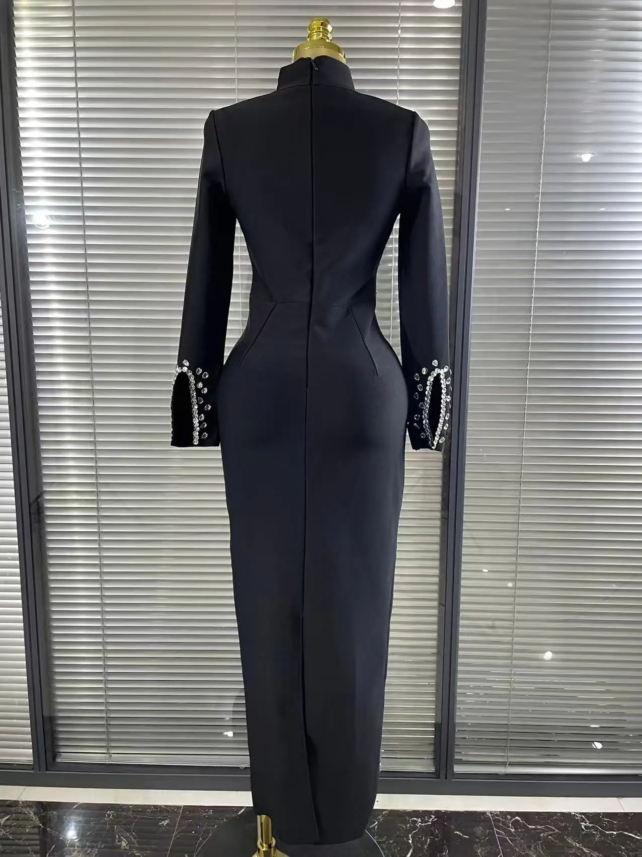 knee length dresses for ladies White Rihanna Sheath Two Piece Long Sleeves Dress High Neck Tight Prom –  Hoprom main image 0