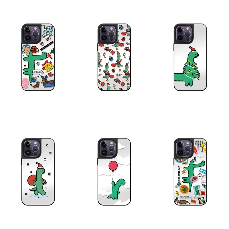 

Christmas Cartoon Dinosaur Mirror Surface Phone Case Cover for IPhone 11 12 13 14 15 Pro Max Case for IPhone 15 Pro Max