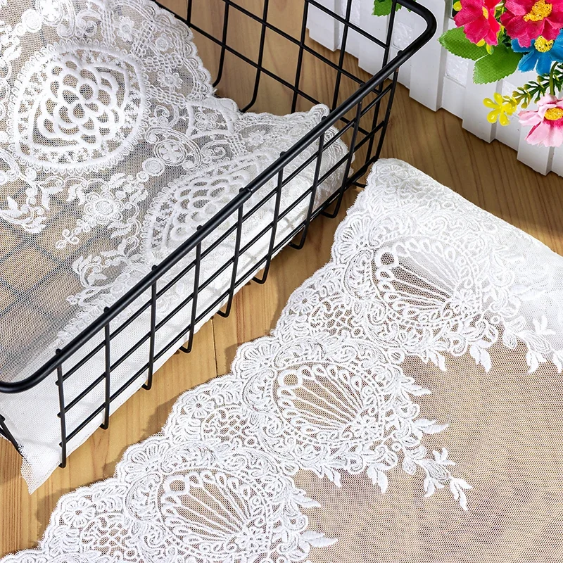 

High Quality 2yards 22cm/23cm Wide Africa Cord Fabric White Cotton Mesh Lace Trim DIY Garment Accessories