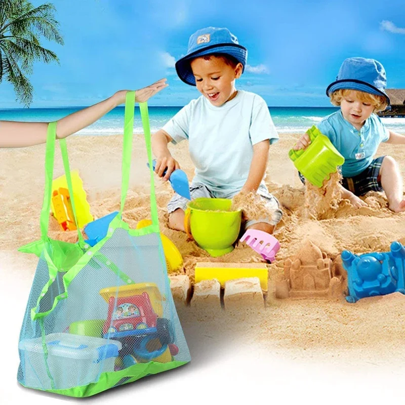 Outdoor Beach Mesh Bag Children Sand Away Foldable Portable Kids Beach Toys Clothes Towel Bag Toy Storage Sundries Organiser Bag