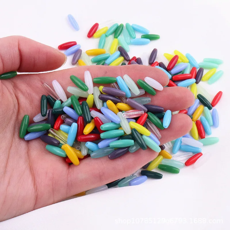 4x11mm 유리 쌀알 비즈 쌀알 모양 보빈 비즈는 퇴색하지 않습니다 수제 DIY 비즈 루즈 비즈 액세서리