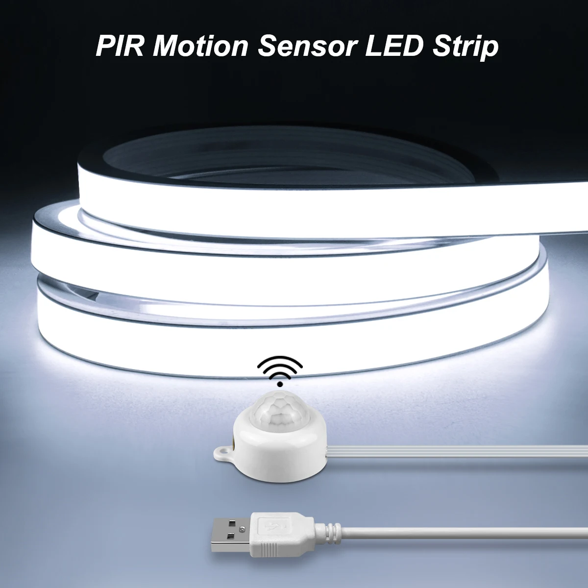 PIR Motion Sensor USB Powered LED COB Neon Under Cabinet Light Strip For Bookcase Shelf Kitchen Wardrobe Bedside Corridor Light