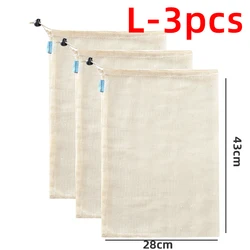 Eco - Friendly Reusable Cotton Mesh Produce Bags (L - 3pcs)