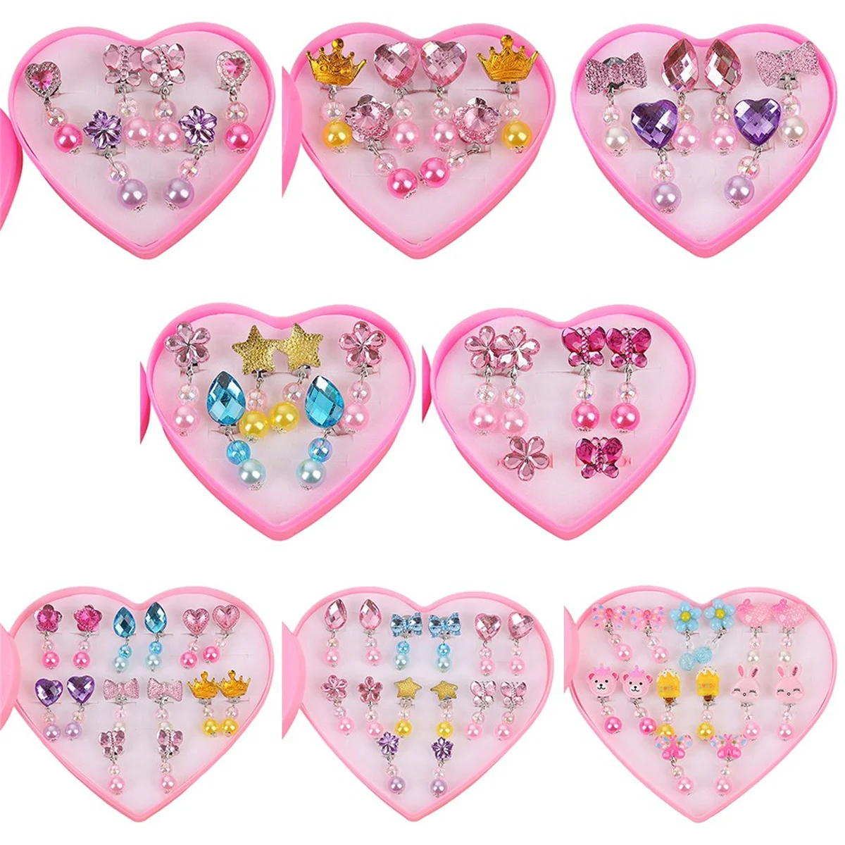 Korean Style Kids Ear Clip 7 Pairs Lovely Cartoon Animal Ear Clip No Piercing Earring Ring for Girls Children Gift Jewelry