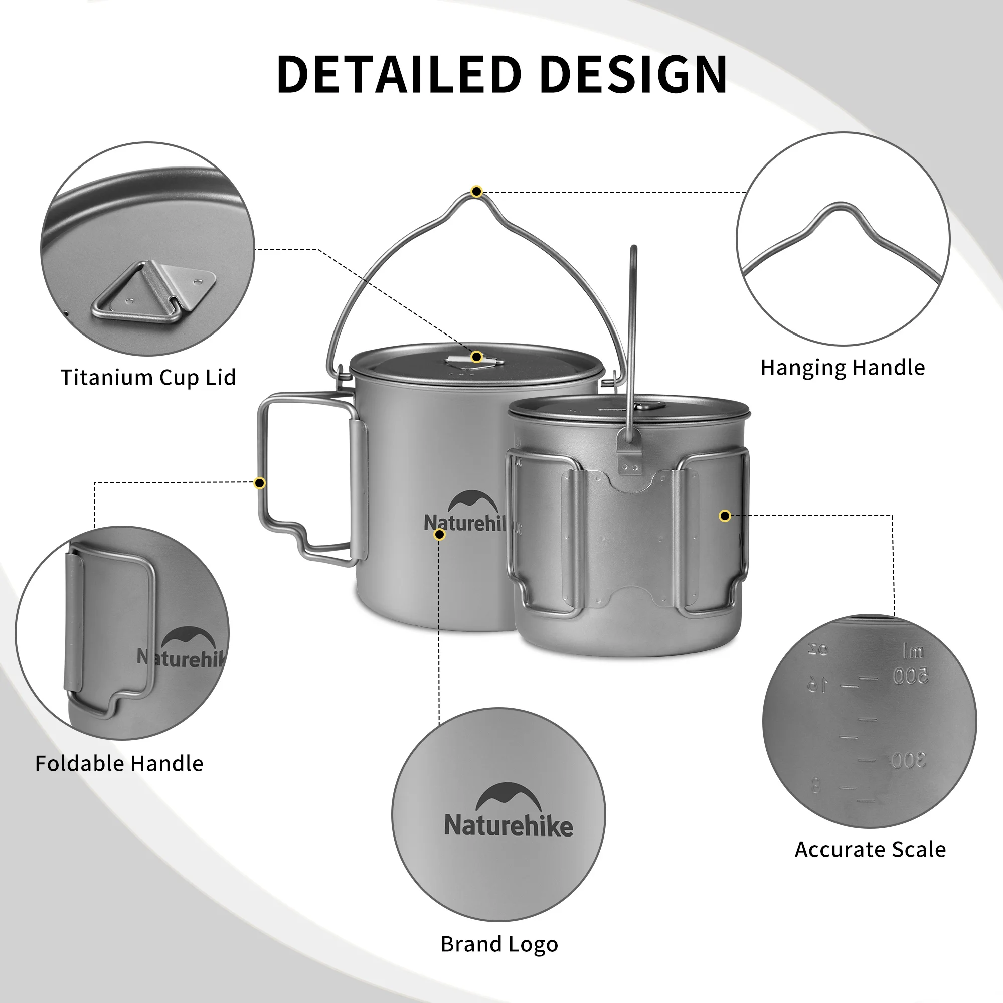Naturehike Ti02 Ti02 650ml 900ml Titanium Hanging Pot Outdoor Camping Hiking Backpacking Picnic BBQ Portable Folding Cup Pan