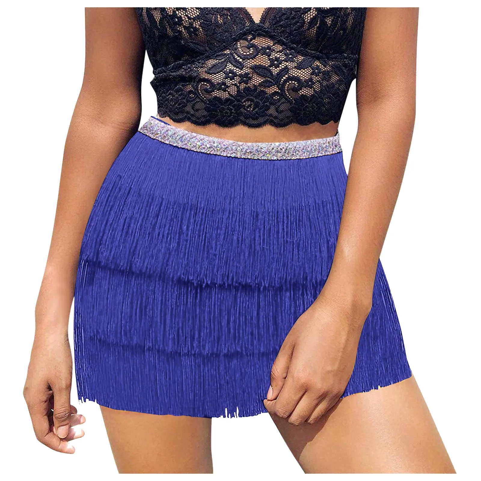 Women Sequin Belly Costume Skirt Carnival Tassel Skirt Club Mini Skirt Features: High Waist Summer Vintage Mini Skirts 5