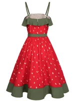 Plus Size Strawberry Print Dress Women's Red Strapless Sundress Green Lace Trim Summer Dress Free Shipping - Image 2