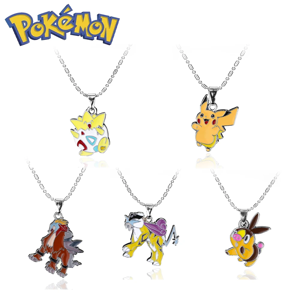 

Anime Pokemon Pendant Necklace Kawaii Pikachu Togepi Raikou Entei Metal Enamel Necklace for Fans Jewelry Accessory Toy Gifts