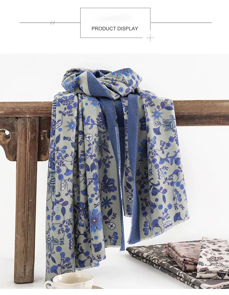 Damhalsduk i imitationskashmir elegant blommig vintersjal_voghion.com