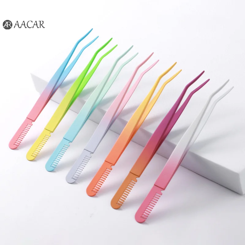 

Пинцет для ресниц, профессиональный Антистатический пинцет с градиентом для наращивания накладных ресниц, изогнутая полоса, зажим для волос для бровей