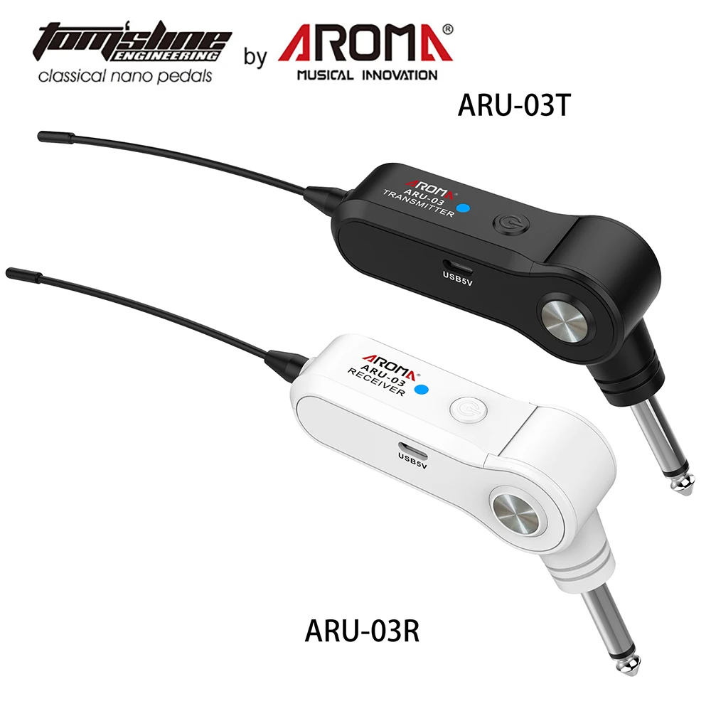 

AROMA ARU-03 UHF Wireless Transmission System Transmitter Receiver for Guitar Bass Guitar Wireless System Rechargeable Battery