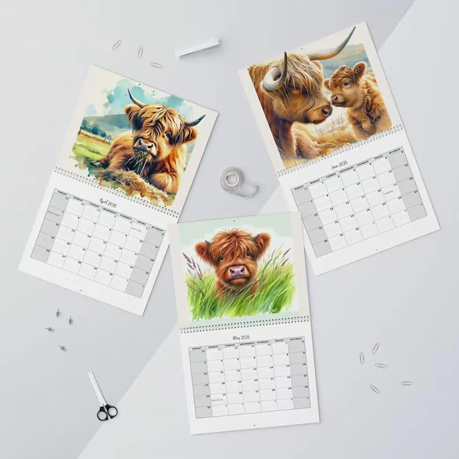 2026 Highland Cattle Calendar Funny Highland Cow Wall Calendar Thick Paper Monthly Planner home wall decorations new year gifts