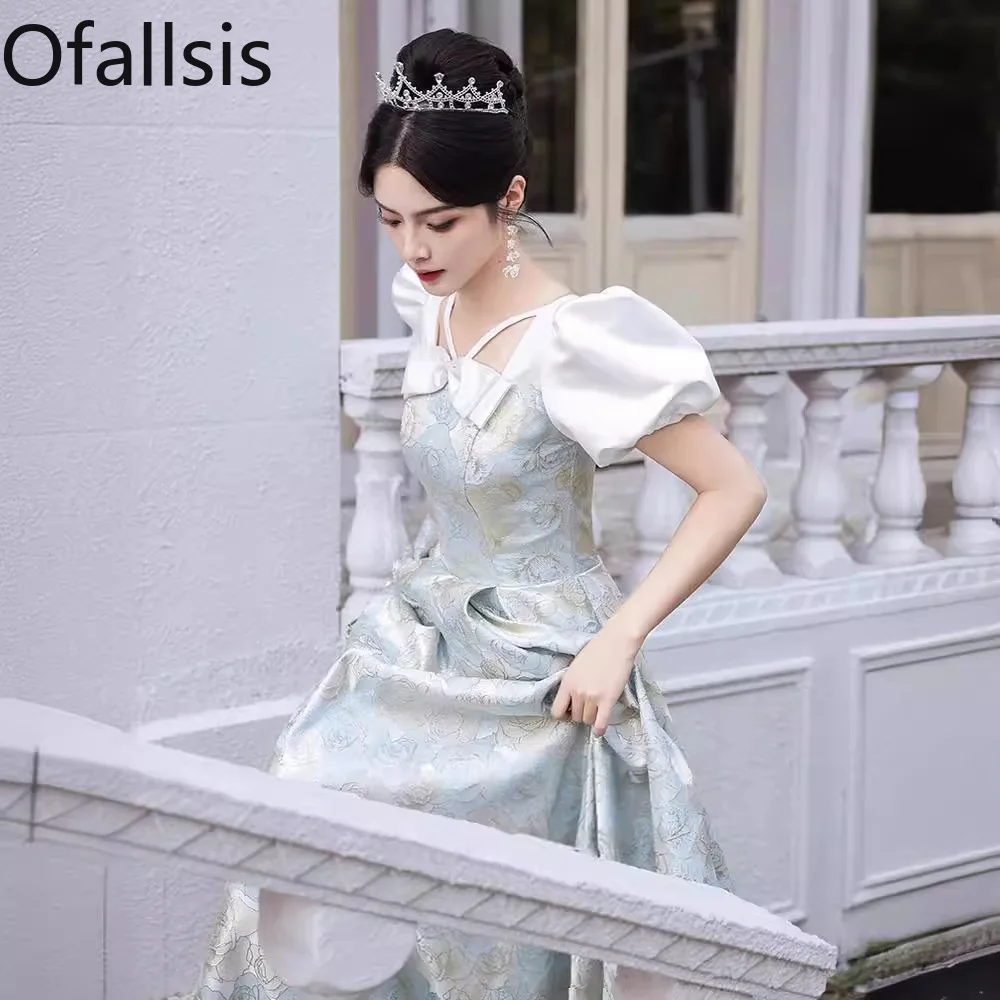 

Ofallsis Square Neck Puff Sleeve Evening Dress 2024 Summer New French Banquet Luxury Annual Meeting Host Vocal Art Exam Dresses