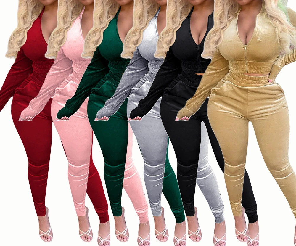 2023 Spring and Summer Women's Gold Velvet Sports Leisure Suit Female and Ladu Casual Fashion Pants Set Two Pieces red velvet fabric casablanca jacket classic logo fashion loose sports set