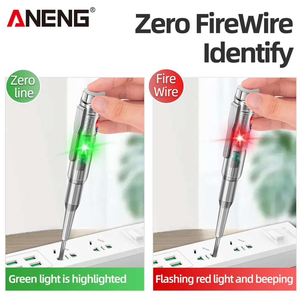 2PCS 범용 전기 유도식 드라이버 테스터 ANENG B14 24-250V 프로브(표시등 포함) 사운드 알람 테스터 연필 도구