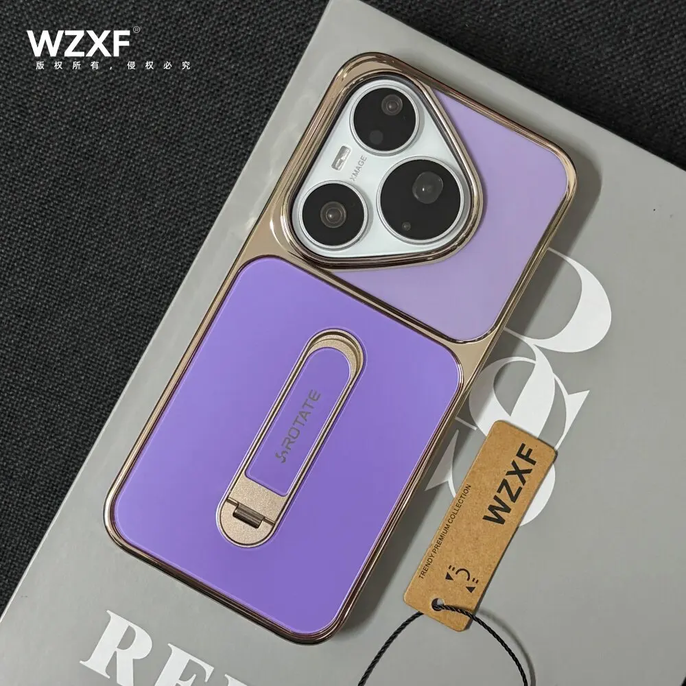 Electroplated PC Frame Lightweight Hard Case with Phone Holder and Non-Slip Design