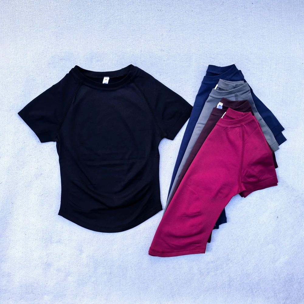 임팩트 반팔 요가탑 여성 운동복 짐 크롭탑 슬림핏 라운드넥 요가셔츠 심리스 스포츠 스트레치 셔츠