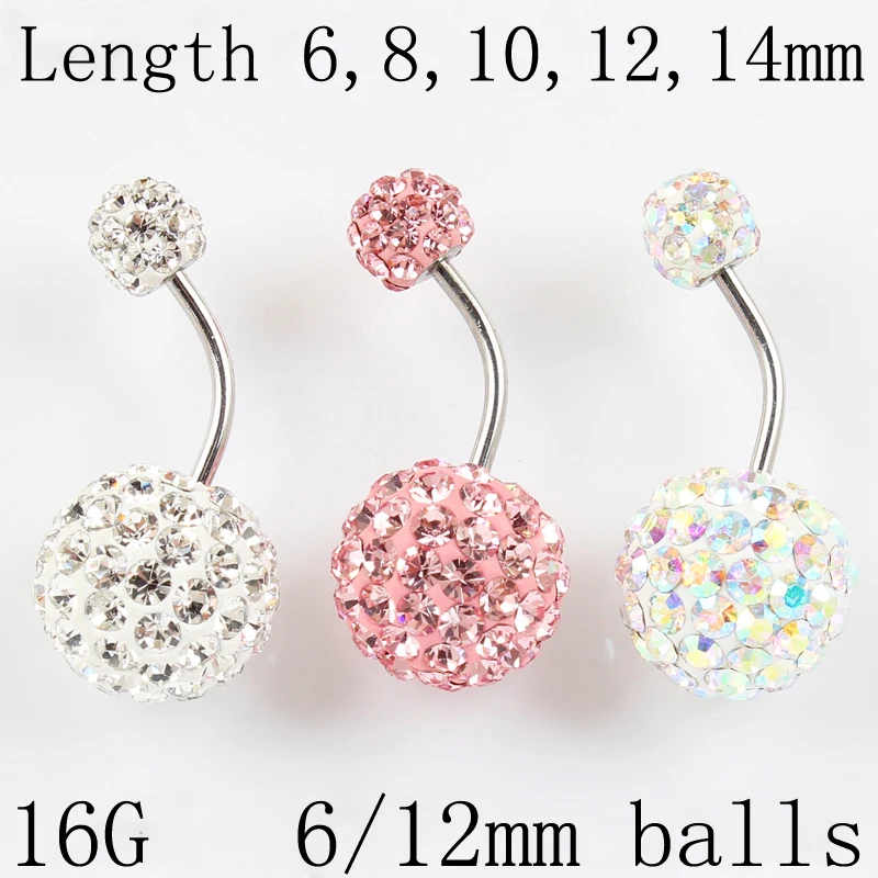Piercing jewelry Body piercing jewelry Body jewelry Belly button piercings Belly button ring 6/12 mm ball 16G not allergic stainless steel piercing aurora white pink navel bar