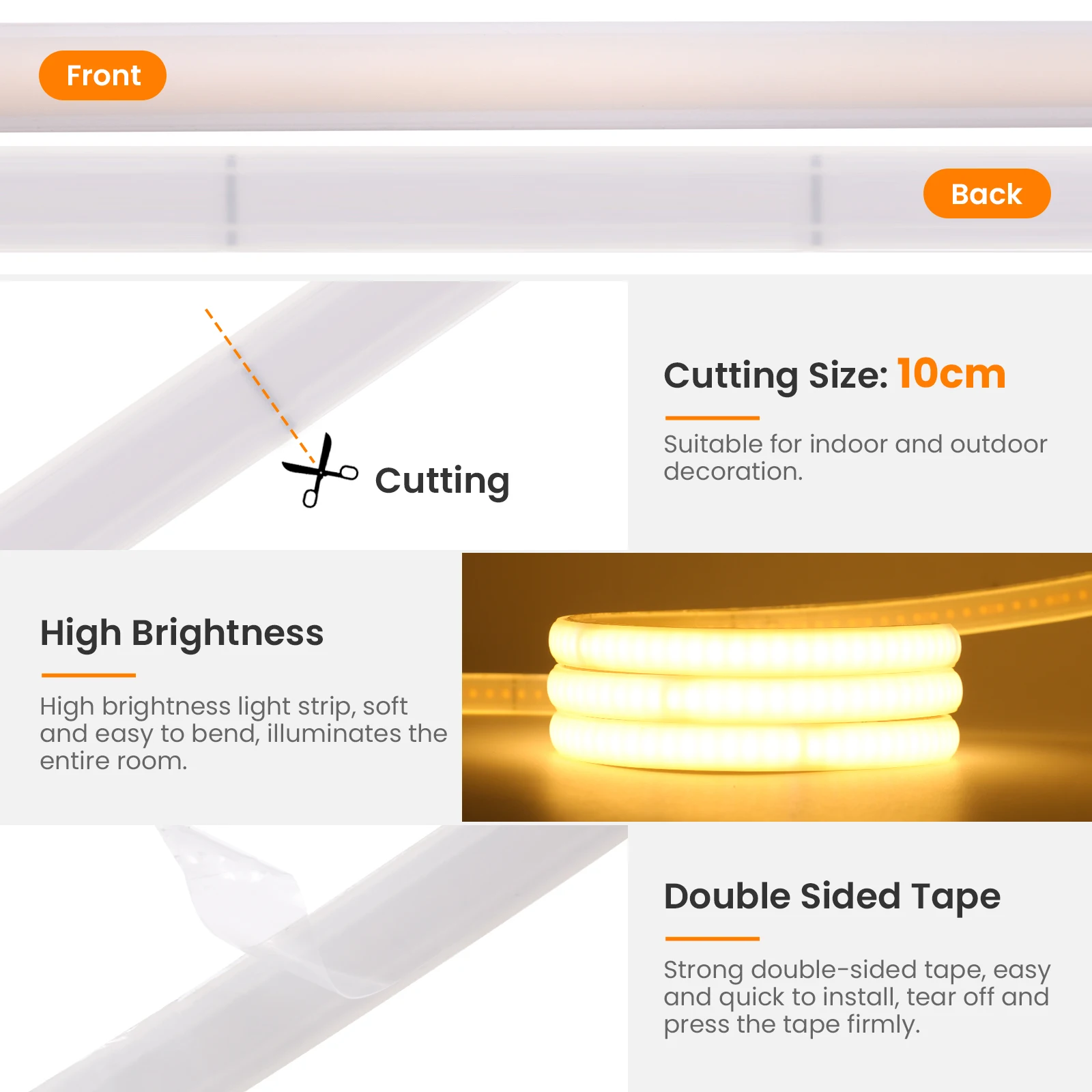 220V Dimmable COB LED Neon Strip Light Adhesive Waterproof Outdoor RA90 IC 240LED/M Flexible Ribbon Tape With Switch/Dimmer Plug - 5