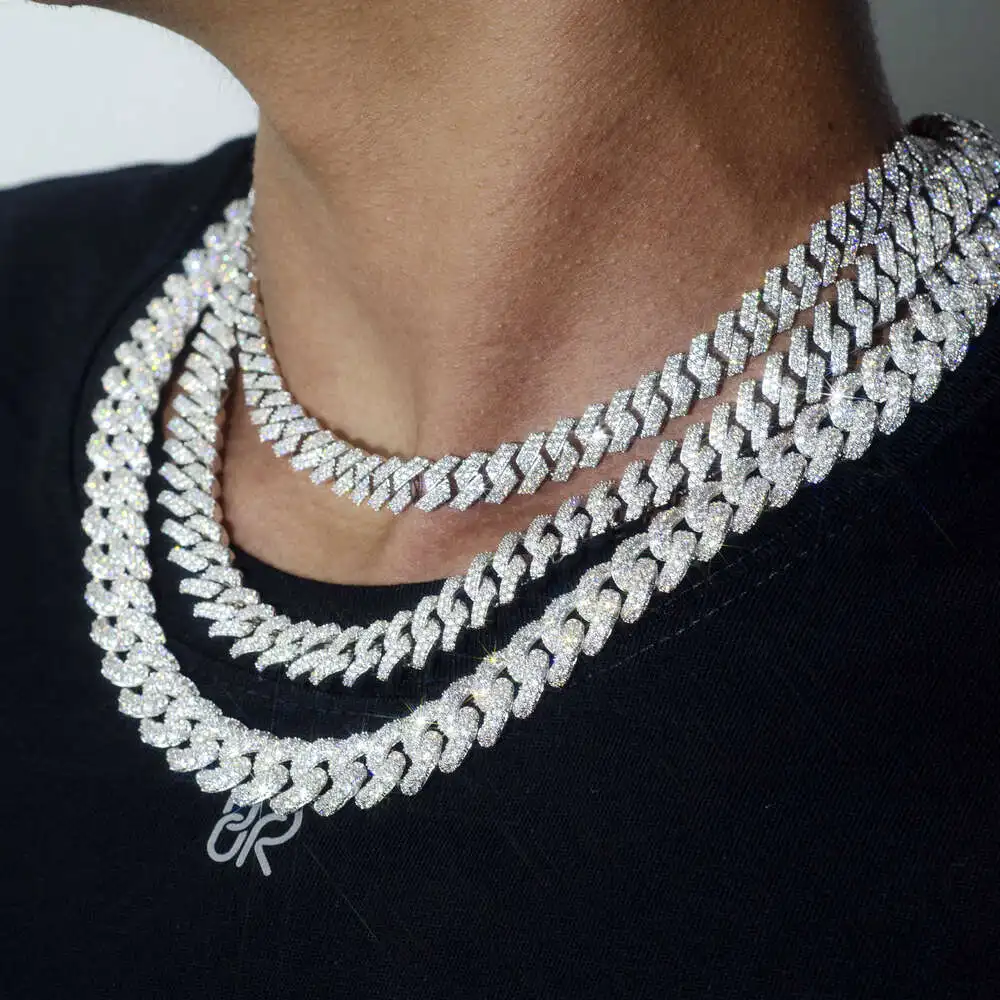 

Custom Wholesale Drop Shipping Hip Hop Necklace 925 Silver 8mm 10mm 12mm Iced Out Vvs Moissanite Cuban Link Chain for Men