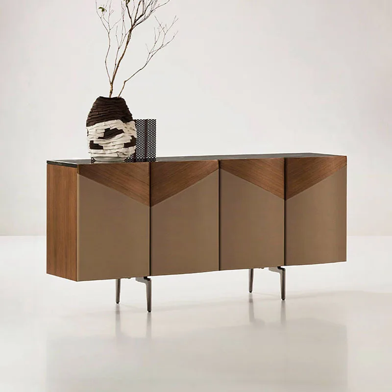 

Italian Light Luxury Saddle Leather Sideboard Designer Marble High-end Decoration