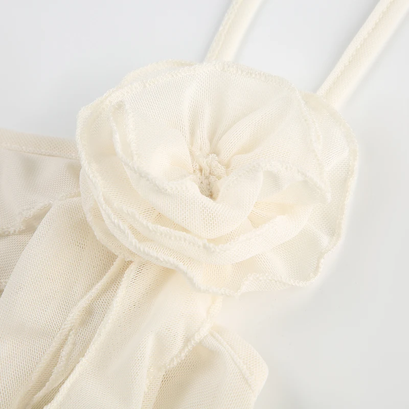 Top de tirantes con volantes de flores para mujer, elegante, sexy, a la moda, sin mangas, con dobladillo estético, camisetas de tirantes, conjuntos de verano para la calle