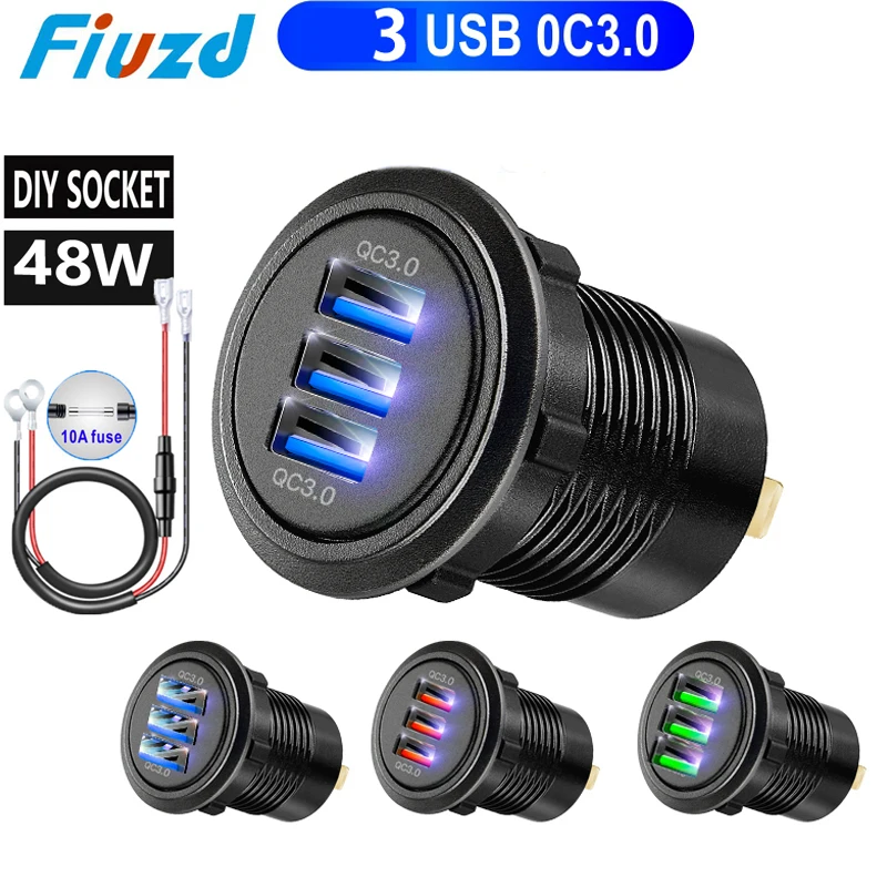 USB CHARGER SOCKET  12V/24V Quick Charge 3.0 Dual USB Car Charger Socket Fast Charger Socket Electronic Lighter