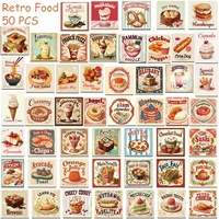50pcs Retro Food Cake Noodle Stickers Decals For Laptop Scrapbook Suitcase Refrigerator Guitar DIY Cartoon Aesthetic Stickers 5