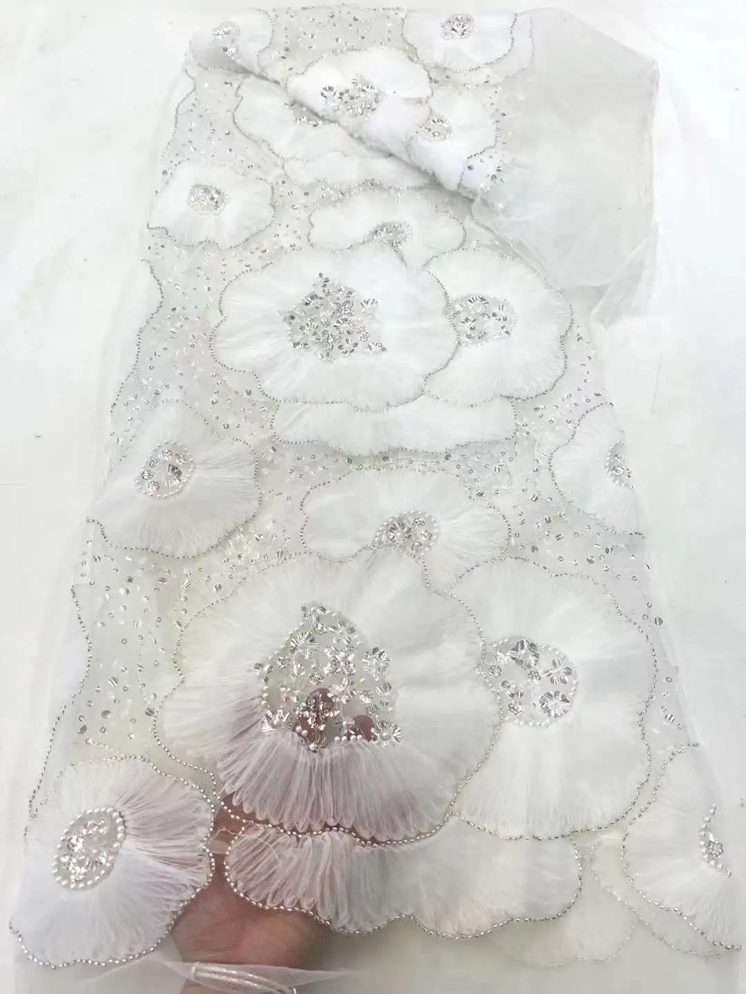 

2023 Роскошная элегантная кружевная ткань из бисера, африканская тяжелая ткань с блестками и вышивкой, французская сетчатая кружевная ткань для невесты и свадьбы