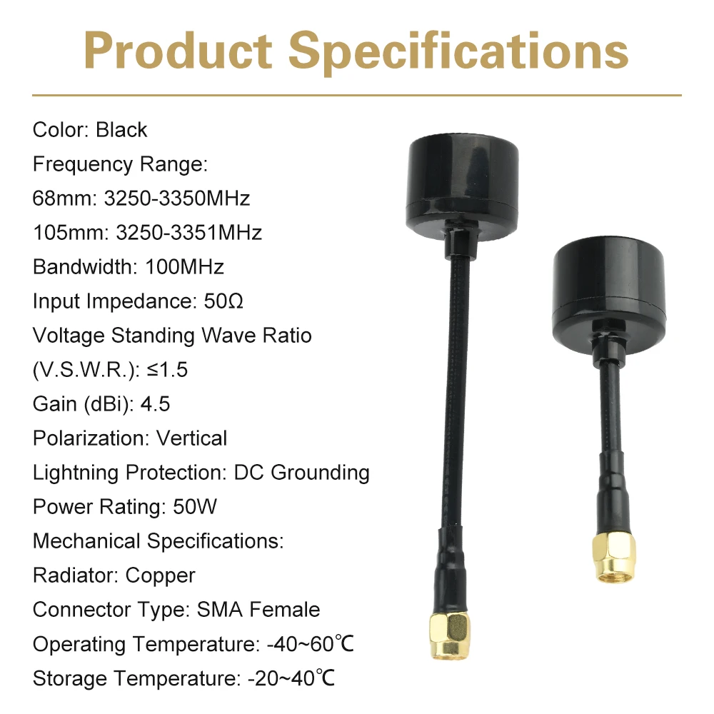 Antenne 3.3GHz 4.5dBi 100MHz pour FPV Drone RC - 68mm/105mm