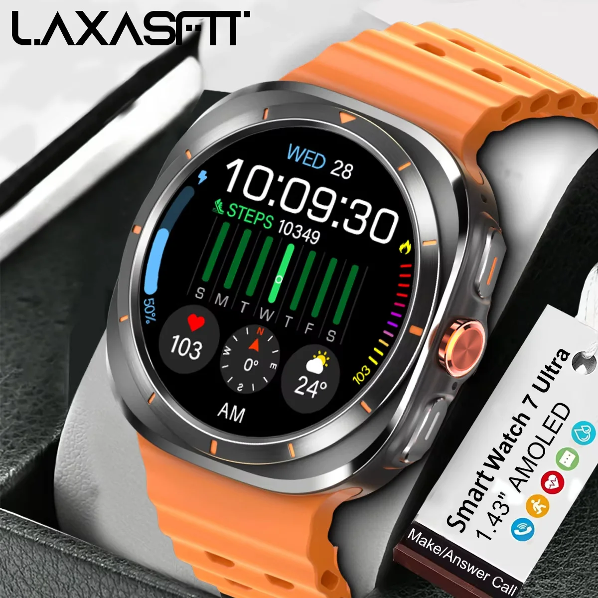 LAXASFIT Nouvelle montre connectée pour homme, surveillance de la fréquence cardiaque, appels Bluetooth, suivi de la forme physique, podomètre, montre connectée élégante, cadeau de vacances