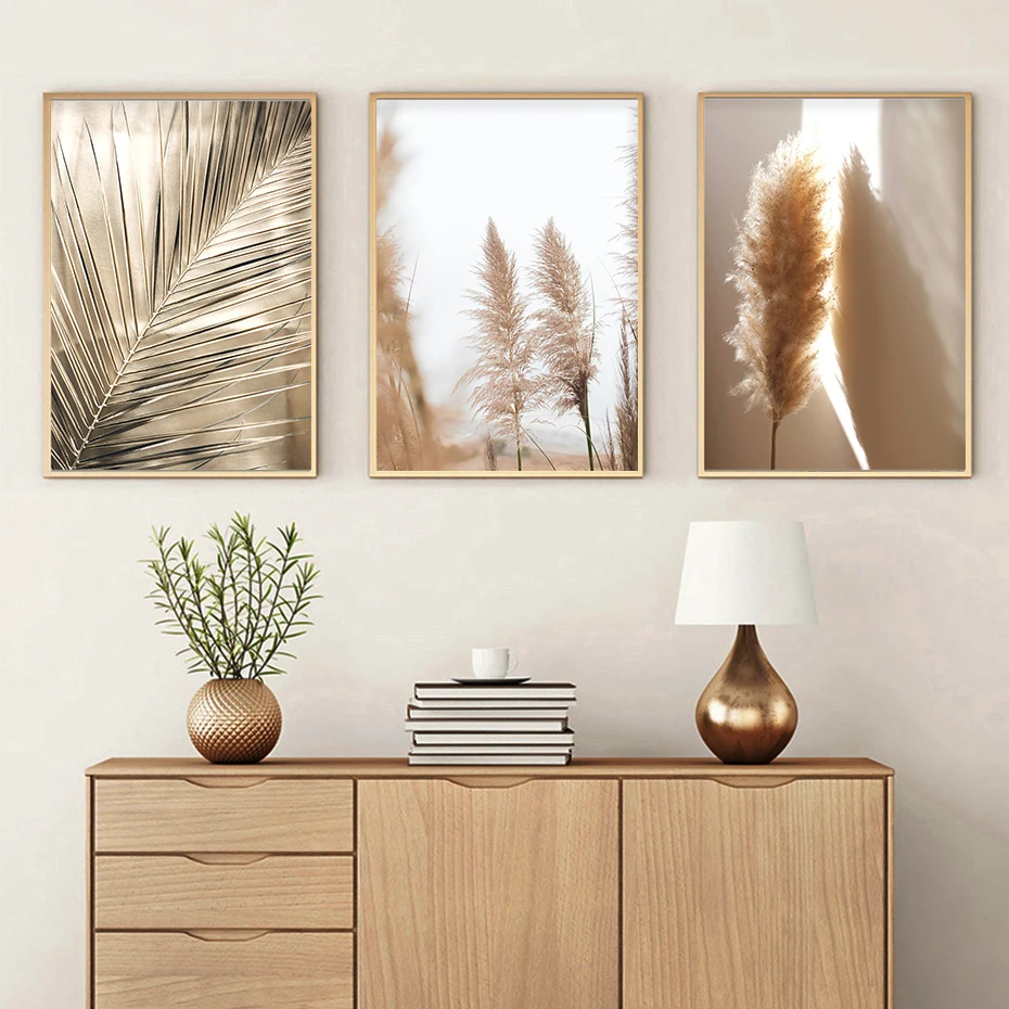 

Pampas Grass Reed Plant Golden Leaves Posters Boho Wall Art Canvas Painting Prints Pictures Modern Living Room Interior Decor