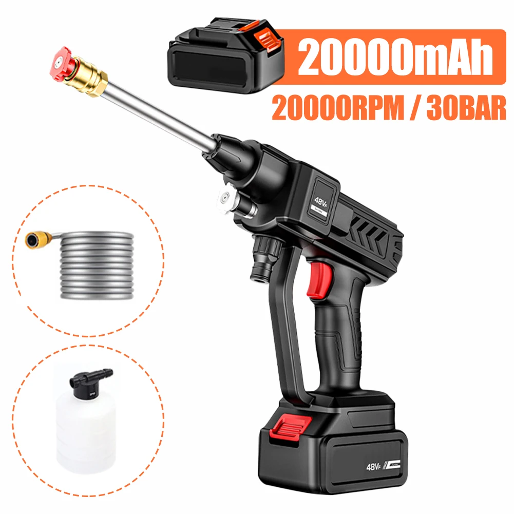 30BAR Portable Cordless Car Washer Gun Cleaning Washing Gun Foam Spray 500W High Pressure Washer