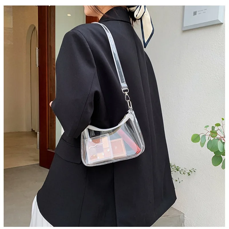 Shoulder Bag Clear Jelly Shoulder Bag For Women Y2K Small Zipper Underarm Purses & Fashion Handbag