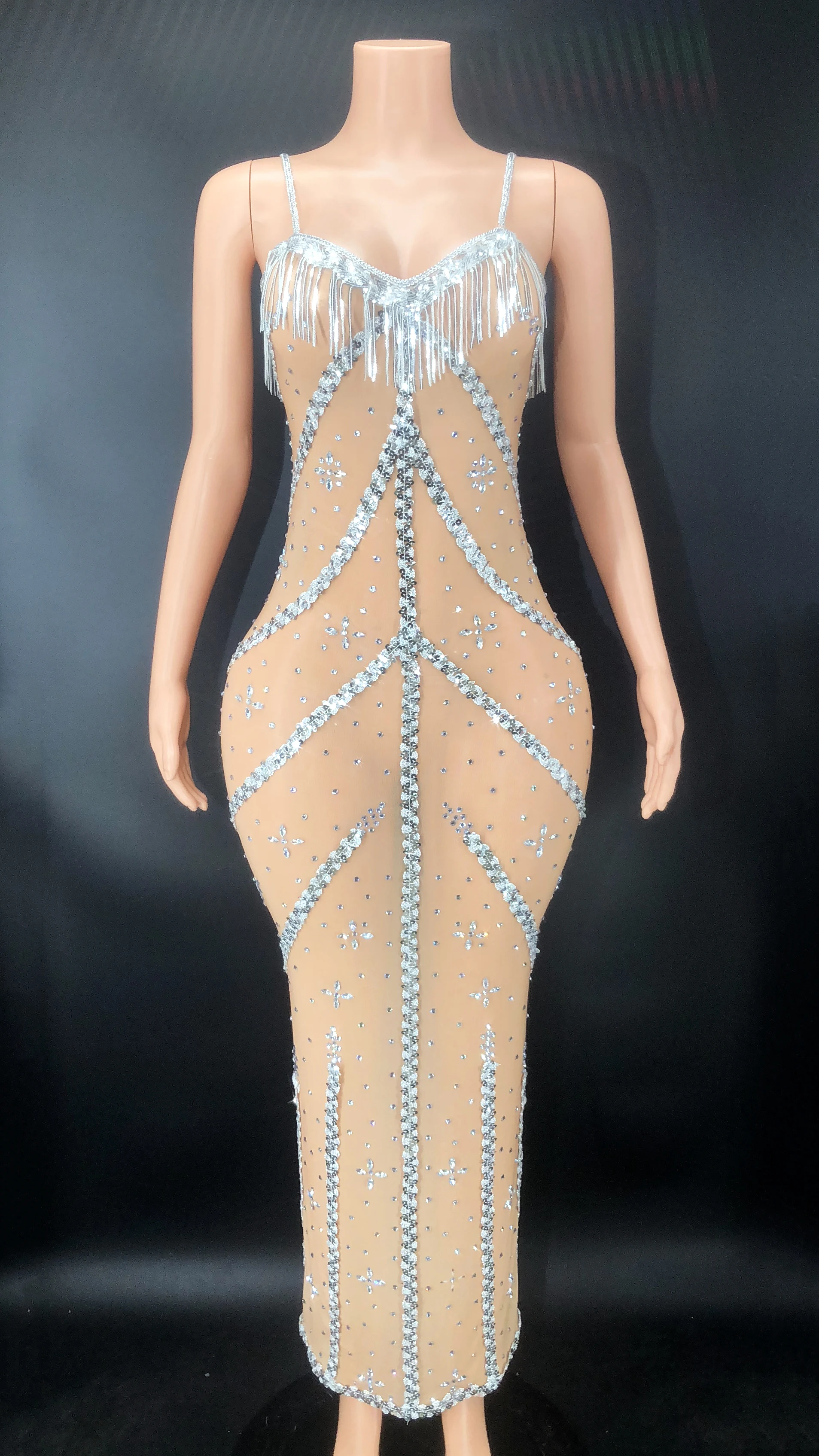 

Женское сексуальное сценическое прозрачное вечернее платье с цветными блестками и камнями для празднования дня рождения выпускного вечера