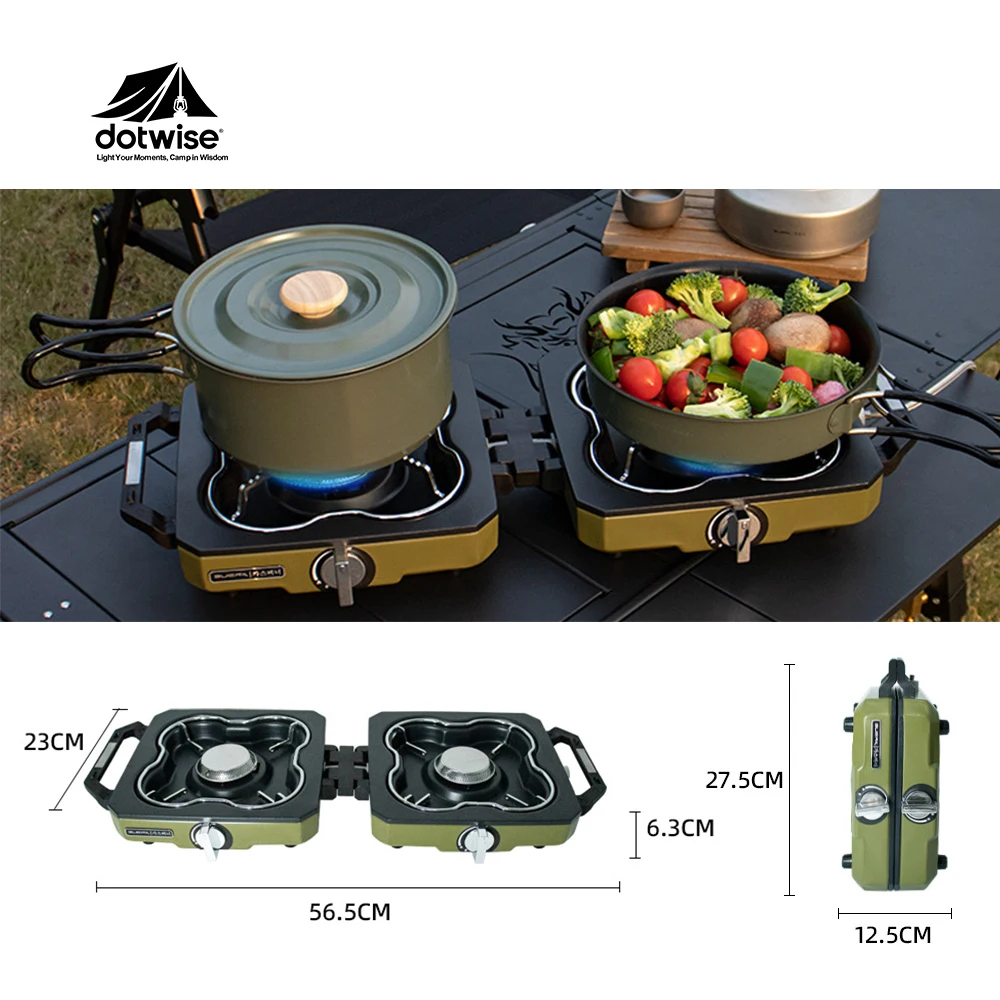 Dotwise Camping Stove Double Burner Dual Fire Folding Gas Stove Outdoor Portable Picnic Equipment Camping Cookware