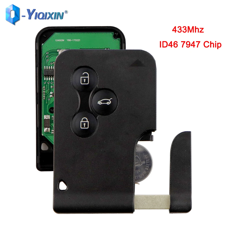 YIQIXIN 433Mhz Smart Control Car Key For Renault Clio Logan Megane 2 3 Scenic ID46 PCF7947 Chip Insert 2 Buttons Remote Card Fob