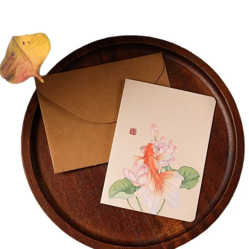 Floral Chinese Vintage Style Greeting Invitation Cards 10pcs/set 8.5x11.5cm Wedding Gift Card with Kraft Envelope