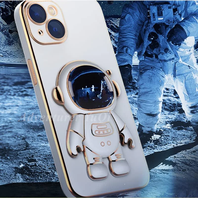 6D Plating Astronaut Hidden Stand Case Cover for iPhone 11 12 13 XS Pro Max X 7 8 Plus Folding Bracket with Camera Protecttor apple 13 pro max case iPhone 13 Pro Max