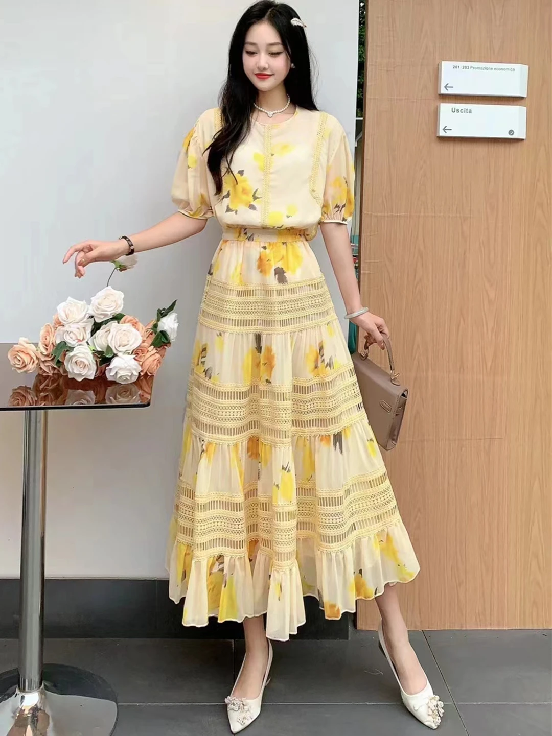 2024 New Summer Women Elegant Floral Skirt Suits Loose Short