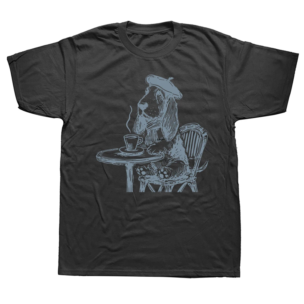Vintage Basset Hound Lustige Kaffee-Hunde Mama Papa T-Shirts Humor Streetwear T-Shirt Kurzarm Unisex Lose Kleidung