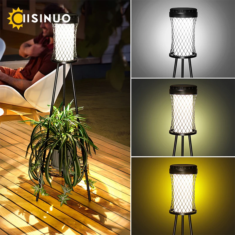 Solar Floor Lights Outdoor with Plant Stands Waterproof Street Lamps Metal Tripod Deck Landscape Lighting for Patio Porch Garden 4