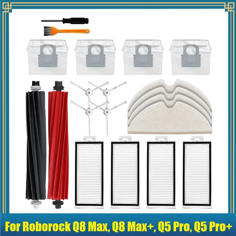 

Main Side Brush Filter Mop Cloth Dust Bag Kit For Roborock Q8 Max, Q8 Max+, Q5 Pro, Q5 Pro+ Robots Vacuum