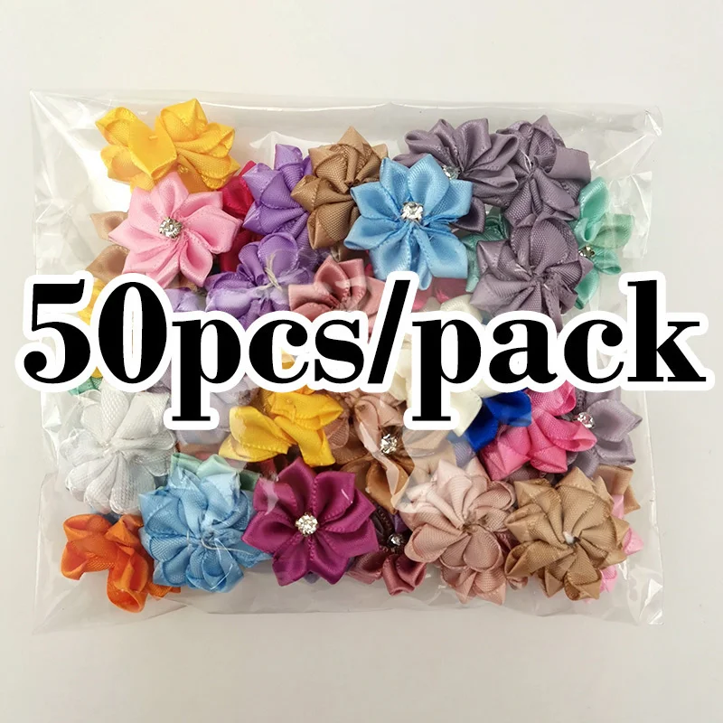 Description Picture 6 of item(50pcs/pack) 25mm Inlaid Rhinestones Small Handmade DIY Satin Ribbon Flowers Head Decorate Clothes To Make Wedding Invitations