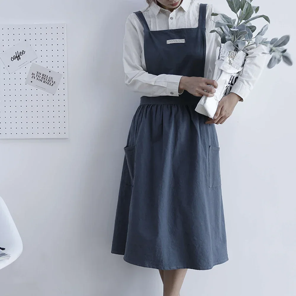 

Dress Pinafore Women Apron Cotton Wind Works Linen Vintage Pleated Tool Skirt Back Gardening Girls Nordic Cross Brief