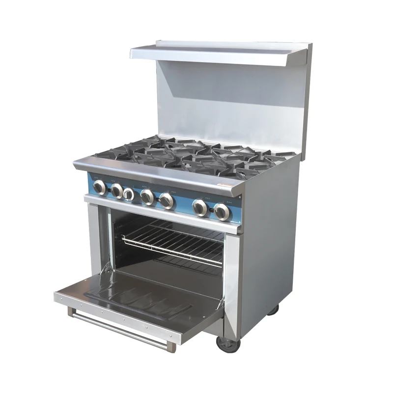 Highly Durable Commercial Gas Range Stove 6 Burner Stainless Steel Gas Cooker With Oven