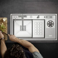 ASRAS New Large Size Cup Rinser Stepped Kitchen Sink SUS 304 Stainless Steel Handmade Brushed Kitchen Cup Rinser Stepped Sinks 2