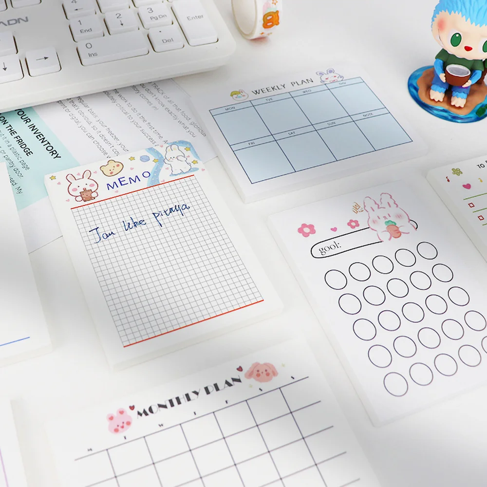 

50 Sheets Cute Rabbit Student Memo Pad Kawaii To Do List Diary Weekly Plan Monthly Plan DIY Goals Decorative School Stationery